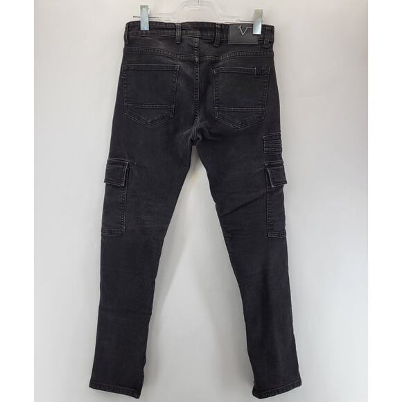 V1969 Vercase Moto Jeans Mens 28x30 Black Cargo Skinny Rock And Roll Emo Punk - Picture 5 of 15